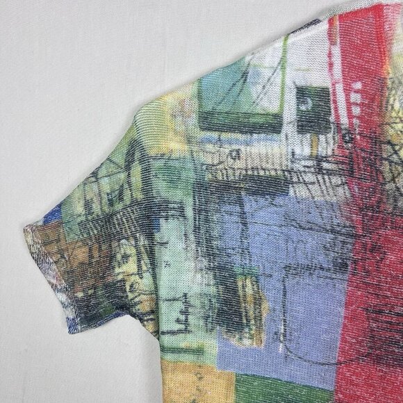 Inoah Brand Size Large Womens Shirt Abstract Rayon Blend V-neck Short Sleeve - Picture 3 of 11